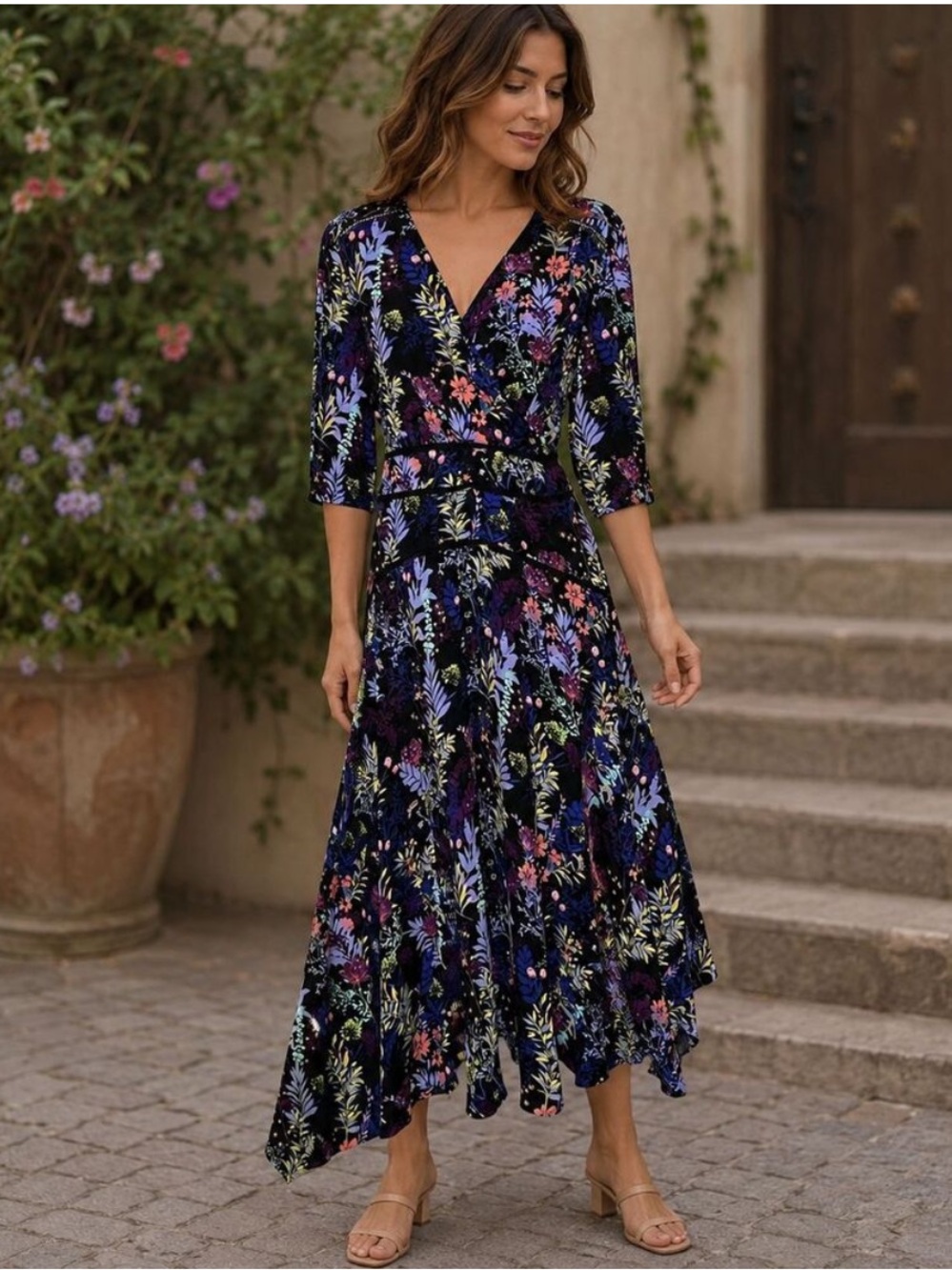 Soft Surroundings Florencia Floral Midi Dress